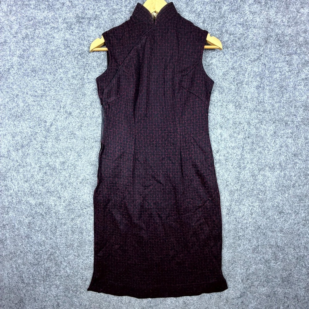Union Cheongsam Dress Womens Medium Black Maroon Printed Sleeveless Asymmetrical